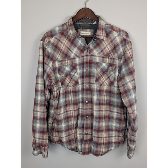 Dakota Grizzly Flannel Shirt Shacket Jacket Thermal Lined Plaid Rust Snap Mens L - Picture 1 of 14